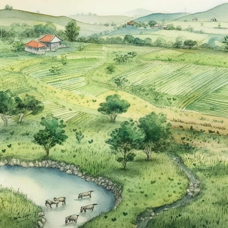 户外田地山水景象小满节气水墨插画,插画/手绘图,插画/手绘图库,插画/手绘图下载,插画/手绘